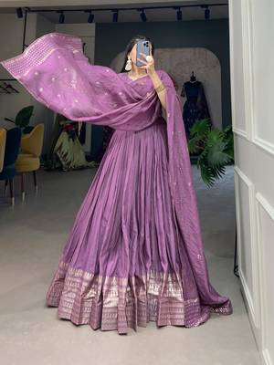 Plain Chanderi With Zari Weaving Work Border Lehenga Choli 3