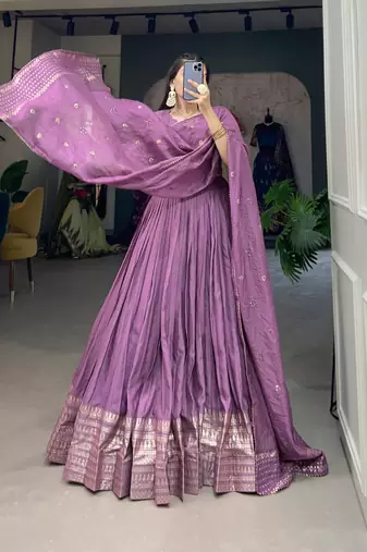 Plain Chanderi With Zari Weaving Work Border Lehenga Choli