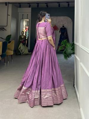 Plain Chanderi With Zari Weaving Work Border Lehenga Choli 5