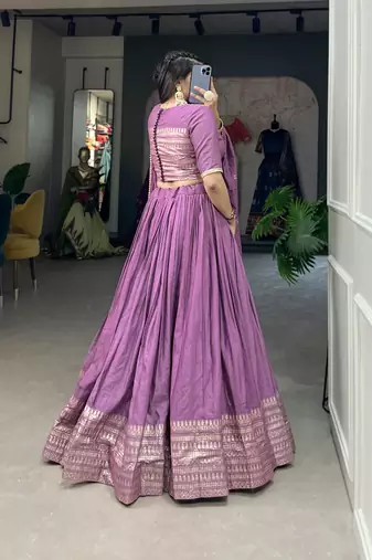 Plain Chanderi With Zari Weaving Work Border Lehenga Choli