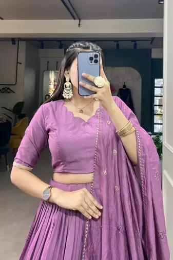 Plain Chanderi With Zari Weaving Work Border Lehenga Choli