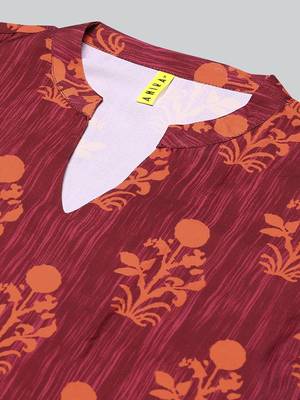 maroon color ethnic motifs printed poly crepe fancy kurta with palazzo set 2