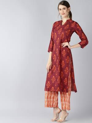 maroon color ethnic motifs printed poly crepe fancy kurta with palazzo set 3
