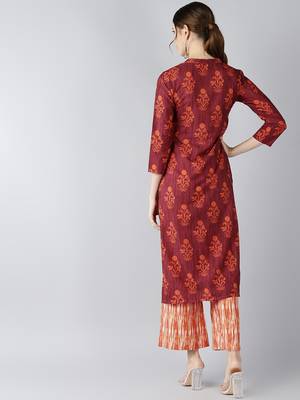 maroon color ethnic motifs printed poly crepe fancy kurta with palazzo set 4