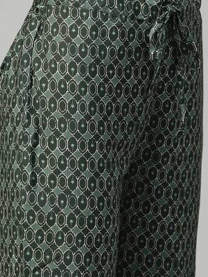 Ahika green color ethnic motifs printed poly crepe fancy kurta with trouser set 5