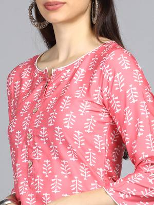 pink color printed ethnic motifs polyester fancy kurta with trouser set 2