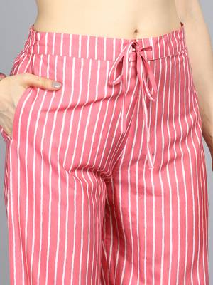 pink color printed ethnic motifs polyester fancy kurta with trouser set 5