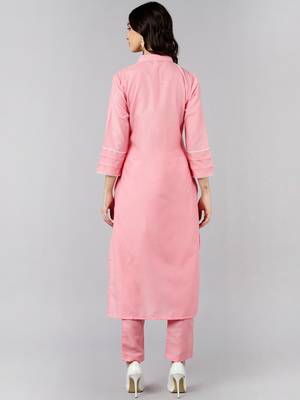 Pink Silk Plain Fringe Trim Kurta Set 4