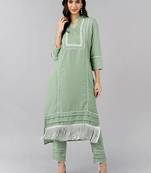 green color solid poly silk fancy kurta with trouser set