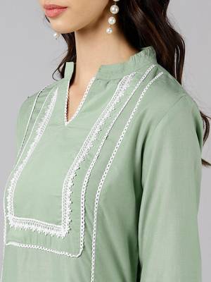 green color solid poly silk fancy kurta with trouser set 2