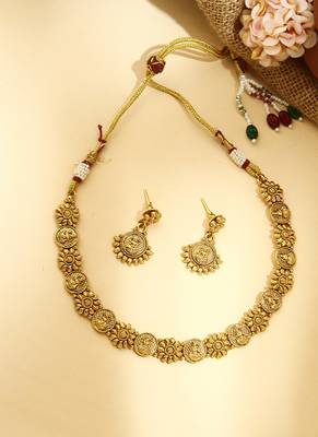 Laxmi Motif Gold Plated Necklace Set 1