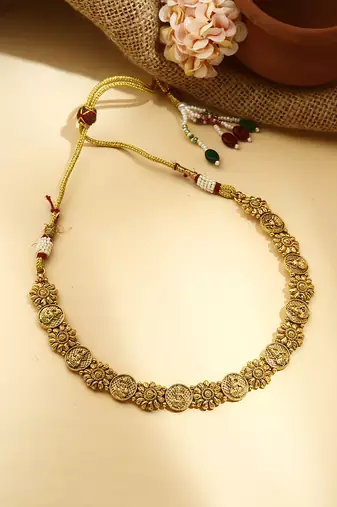 Laxmi Motif Gold Plated Necklace Set