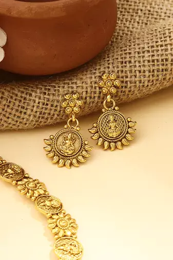 Laxmi Motif Gold Plated Necklace Set