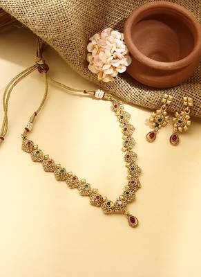 Gold Plated Necklace Set with Earrings 1