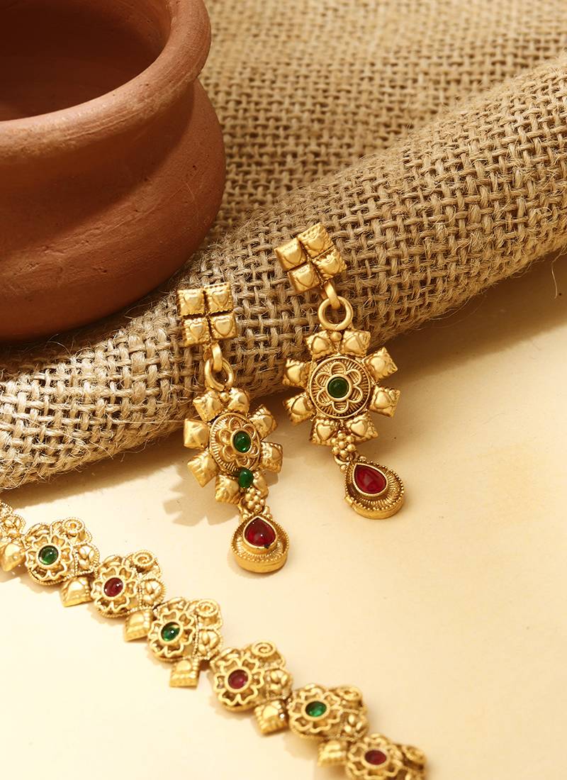 Gold Plated Necklace Set with Earrings
