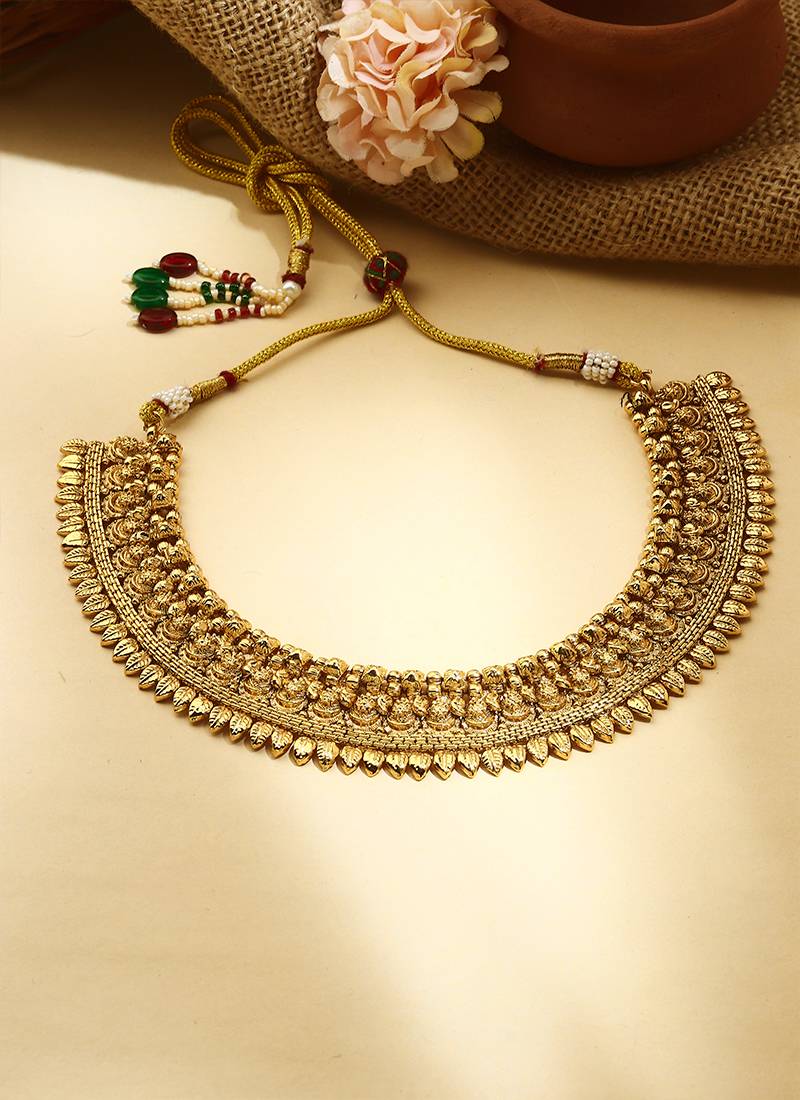 Heavy Gold Plated Necklace Set With Intricate Design