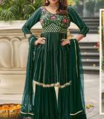 Dark green georgette full stitch wedding gharara suits