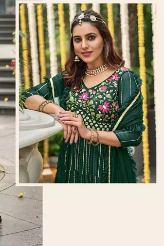 Dark green georgette full stitch wedding gharara suits