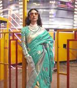 Kimisha Women'S Turquoise Silk Woven Saree With Unstitched Blouse Piece