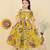 girls yellow half sleeves cotton printed & lace embellished flared ethnic dress