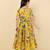 girls yellow half sleeves cotton printed & lace embellished flared ethnic dress