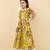 girls yellow half sleeves cotton printed & lace embellished flared ethnic dress