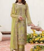 Pista color embroideried faux georgette semi stitched salwar suit