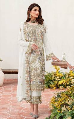White embroidered faux georgette salwar suit 1