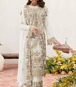 White color embroideried faux georgette semi stitched salwar suit