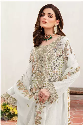 White embroidered faux georgette salwar suit