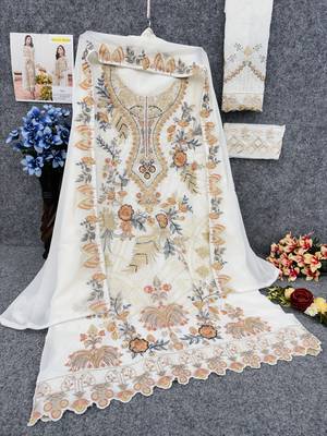 White embroidered faux georgette salwar suit 3