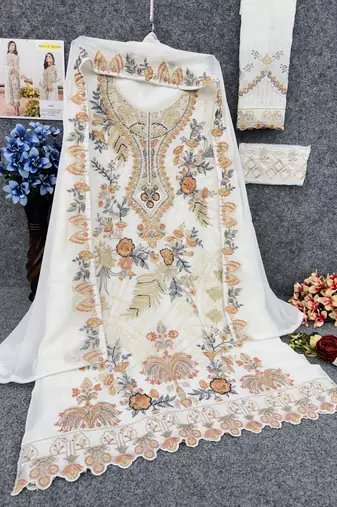 White embroidered faux georgette salwar suit