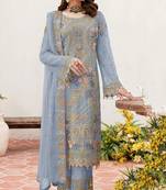 Sky color embroideried faux georgette semi stitched salwar suit