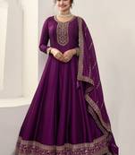 Purple silk georgette embroidery work anarkali suit