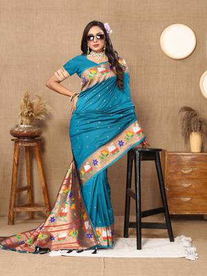 Vedant Vastram Women'S Rama Color Paithani Silk Blend Saree  4