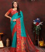Vedant Vastram Women'S Rama Color Paithani Silk Blend Saree 