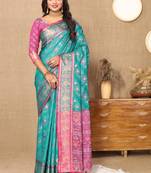 Vedant Vastram Women'S Rama Color Kanjeevaram Patola Silk Blend Saree 