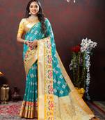 Vedant Vastram Women'S Rama Color Kanjeevaram Patola Silk Blend Saree 