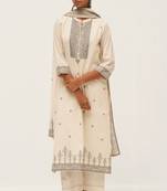 Gardenia cream woven cotton salwar suit with hand embellishment