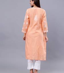 hand embroidered peach cotton lucknowi chikan kurta