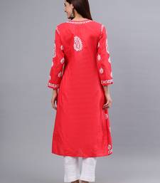 Seva chikan hand embroidered carrot pink cotton lucknowi chikan kurta