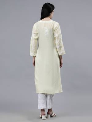 hand embroidered lemon cotton lucknowi chikan kurta 2