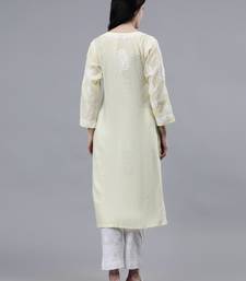 hand embroidered lemon cotton lucknowi chikan kurta