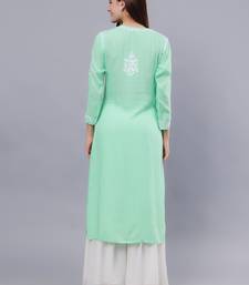 hand embroidered sea green modal lucknowi chikan kurta