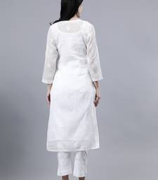 hand embroidered white kota lucknowi chikan kurta with slip