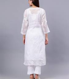 hand embroidered white kota lucknowi chikan kurta with slip