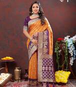 Vedant Vastram Women'S Mustard Color Kanjeevaram Patola Silk Blend Saree 