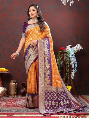 Vedant Vastram Women'S Mustard Color Kanjeevaram Patola Silk Blend Saree  3