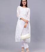 hand embroidered white kota lucknowi chikan kurta with slip