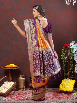 Vedant Vastram Women'S Mustard Color Kanjeevaram Patola Silk Blend Saree  5